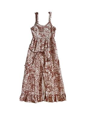 Sincerely Jules Rust & Cream Printed Midi Dress with Ruffle Hem